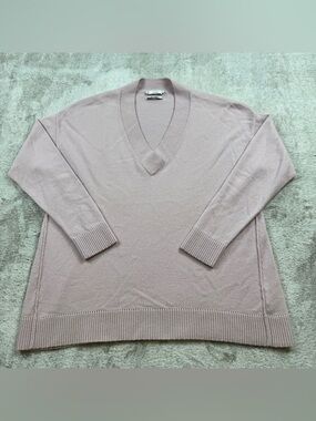 Vince knit 100% cashmere pointelle trim v-neck sweater top women’s size M pink